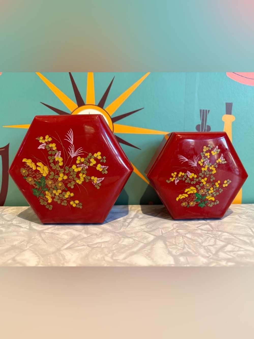 VintageRed Floral Hexagon Decorative Boxes trinket Hong Kong
